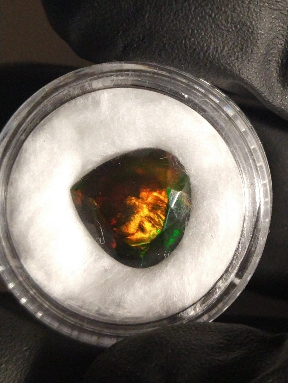 4 Carat Faceted Smoked Black Opal Gemstone With Red & Green Flash
